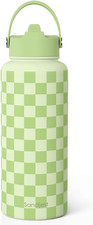 Checkered Water Bottle Stainless Steel 32Oz with Lid Straw, Insulated Bottles