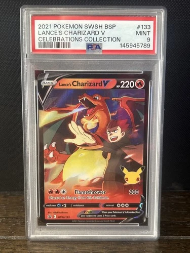 Pokémon TCG Lance's Charizard v SWSH133 Celebrations Black Star Promo Holo PSA 9