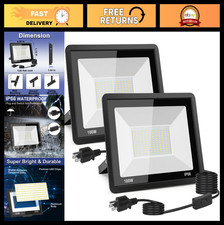 100W LED Flood Light 2-Pack - 10000LM Waterproof Outdoor Security Lights, Plug-i