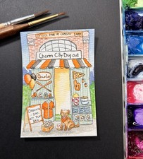 ACEO Original Whimsical Baseball Baltimore Orioles Storefront Kristie Tolbert