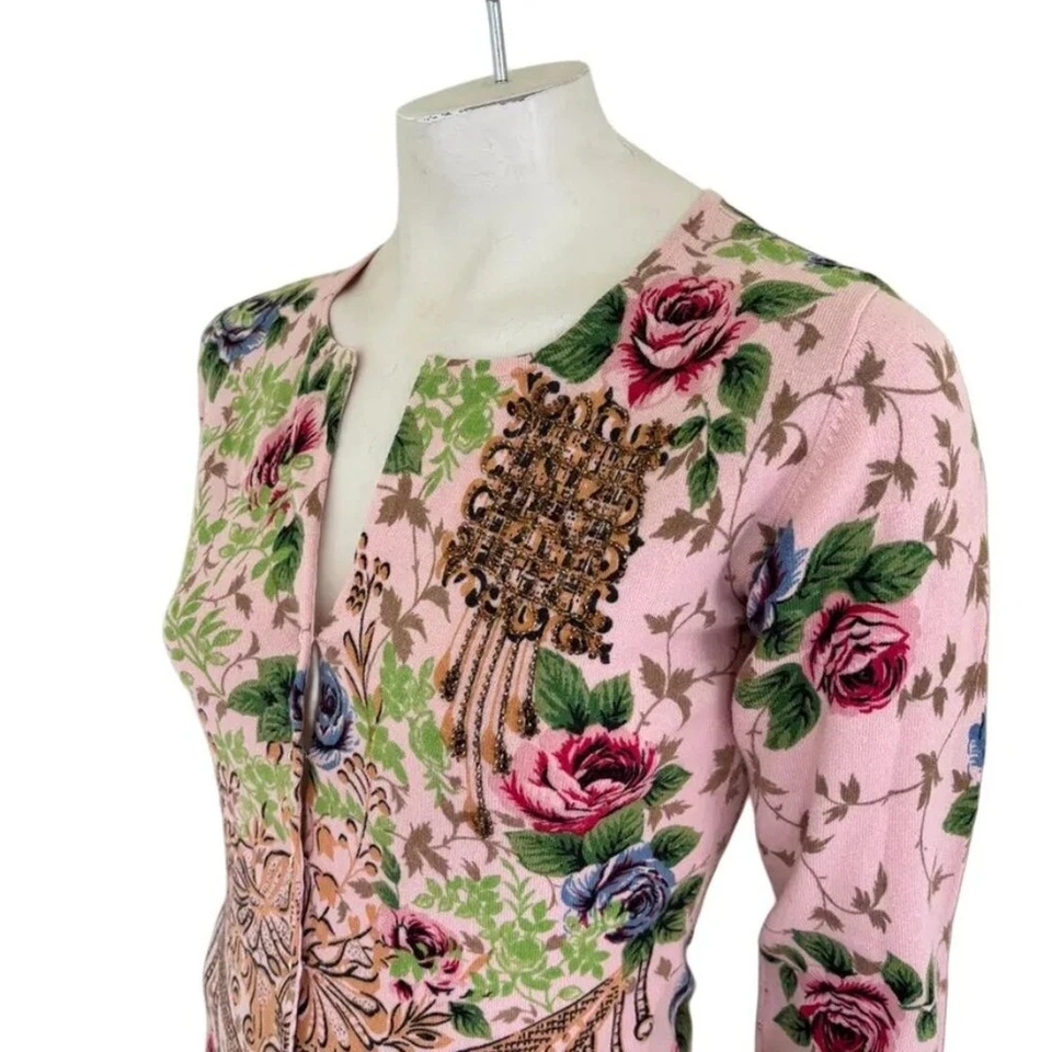 Cárdigan CHARLOTTE TARANTOLA Cuentas Floral Estrás Botones Años 90 Y2K MUJER S Foto 3 de 4