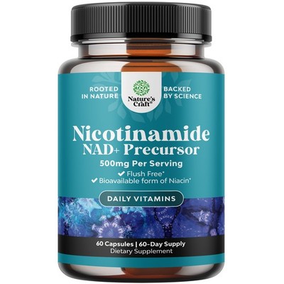 Vitamin B3 Niacinamide 500mg Capsules - Mitochondrial Energy and Potent 60ct