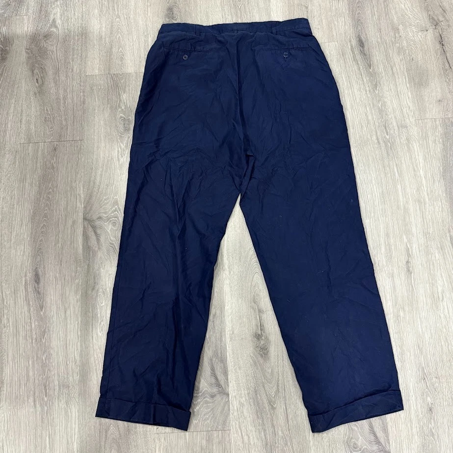 VTG Polo Golf Ralph Lauren Mens Pleated Pants Navy Blue Size 35x30 (34x30) - Image 2 of 4