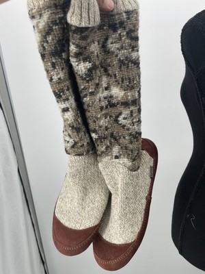 Acorn Slipper Socks, Grey Brown Boots Women 8-9 Cozy Suede Wool