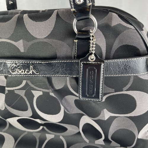 Coach Signature Black Gray F18789 Satchel Tote Shoulder Messenger Bag Patent Lea - Picture 9 of 24