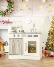 Wooden Kids Play Kitchen Toddler Kitchen Playset W/ 6 Pcs Cookware and Storage