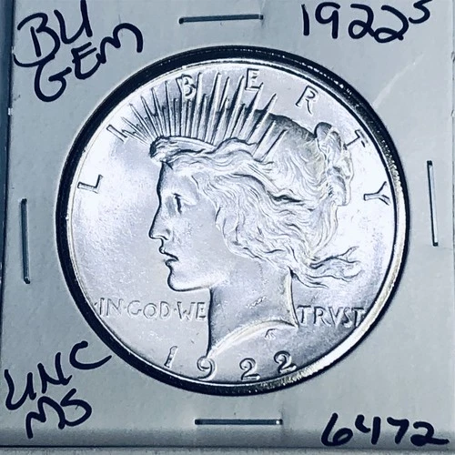 1922 S BU GEM PEACE SILVER DOLLAR UNC MS+ GENUINE U.S. MINT RARE COIN 6472