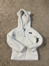 Patagonia Jacket Youth 4T White Fleece Hooded Full Zip Bear Ears Sherpa