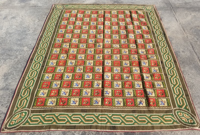 Vintage Französischer Blumen Nadelspitze Handarbeit Mehrfarbig Teppich Wollteppich 244x193 cm