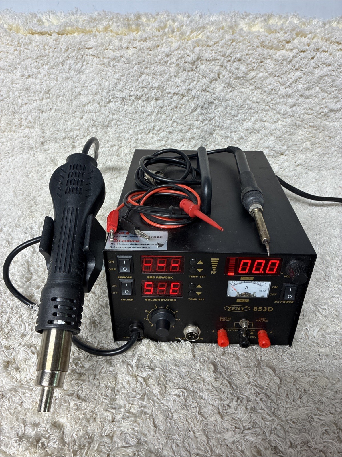 ZENY 853D 3-IN-1 MULTI-FUNCTION SOLDERING IRON HOT AIR GUN AND DC SUPPLY READ***