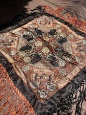 Vtg 1940s Embroidered Silk Taj Mahal Souvenir Piano Tassel Scarf Art Deco 33  