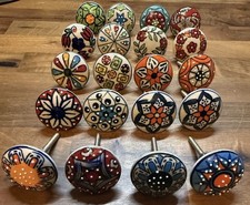 Lot of 20 Hand Painted Ceramic Cabinet Drawer Pull Knobs 1.5" Floral Multi Color