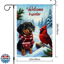 Winter Garden Flag 12x18 Inch Double Sided Burlap Yard Decoration with Dachsh...