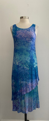 Vintage Chantik Hancrafted in Bali Blue Sleeveless Layered Dress sz Medium