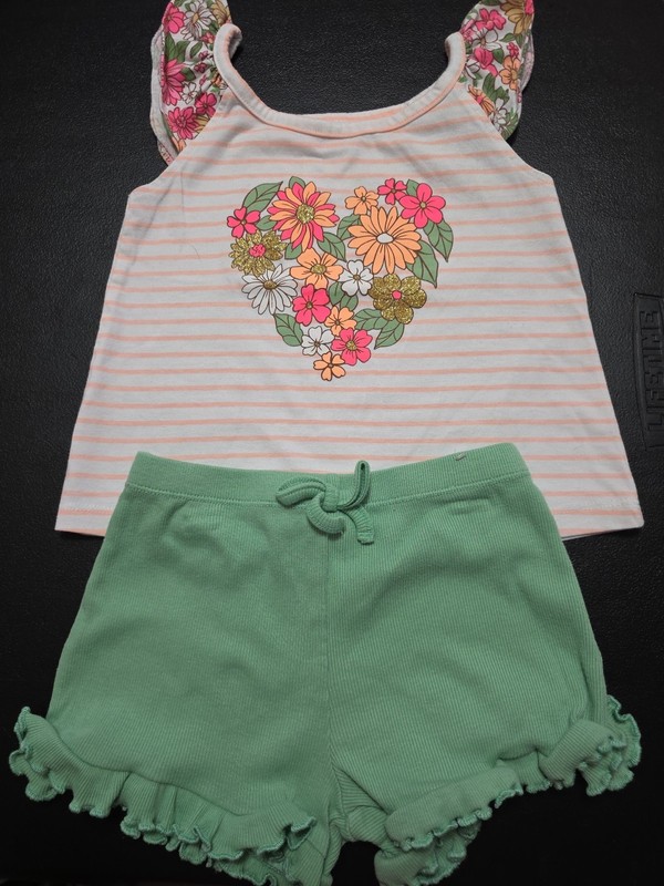Girls Sz 4-5 Flowered Tank Top And Ruffly Short Outfit