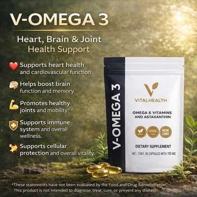 V-OMEGA 3 Vitamins 90 Capsules Vital Health Heart Brain Eye