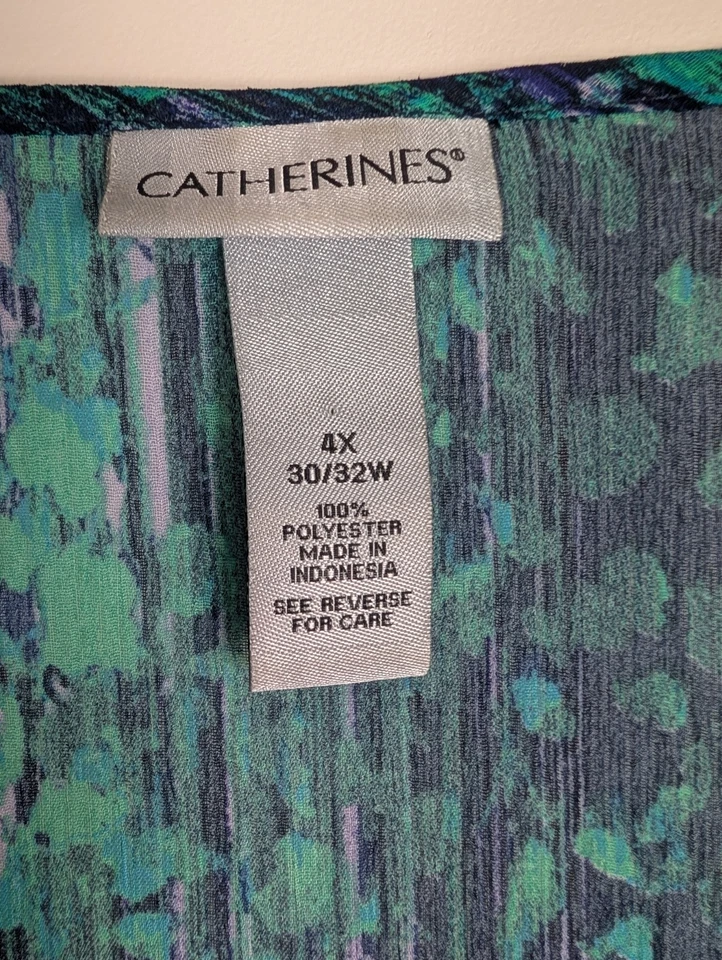 Catherines 4X Top Popover Azul Verde Semi Transparente Cuentas Cuello en V Ligero Fluido Foto 2 de 4