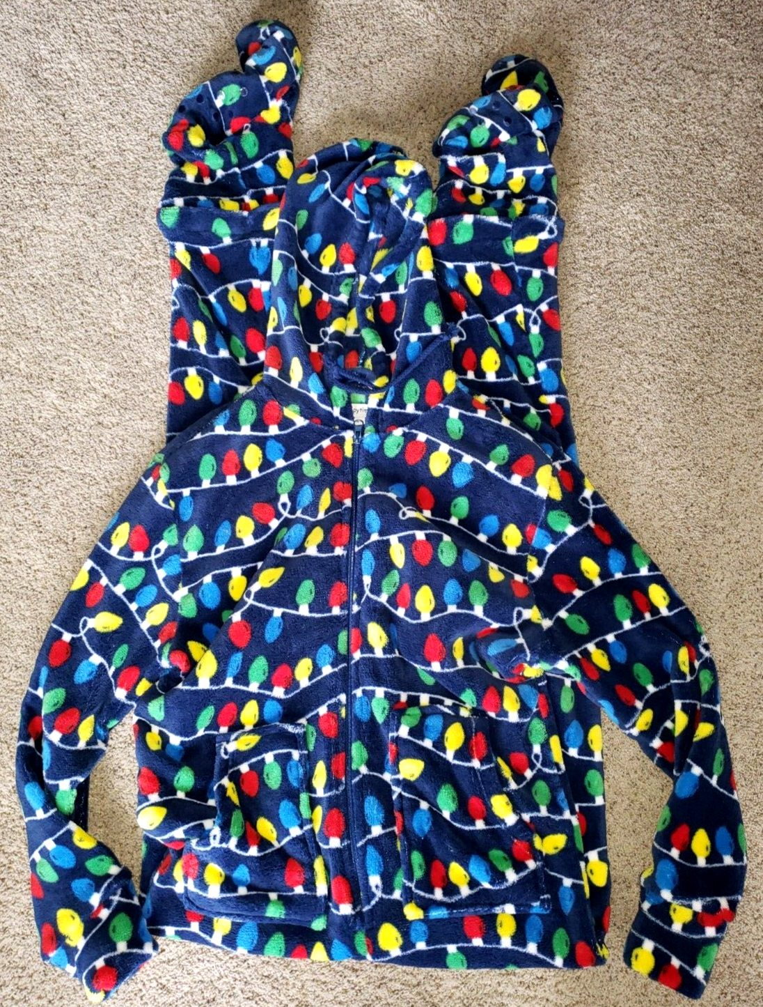 Women's Medium Christmas Fleece Hooded Pajama Sleeper One-Piece PJS