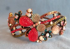 Vintage STUNNING Hinged Cuff Bangle Bracelet ~ Goldtone with Amazing Color Mix