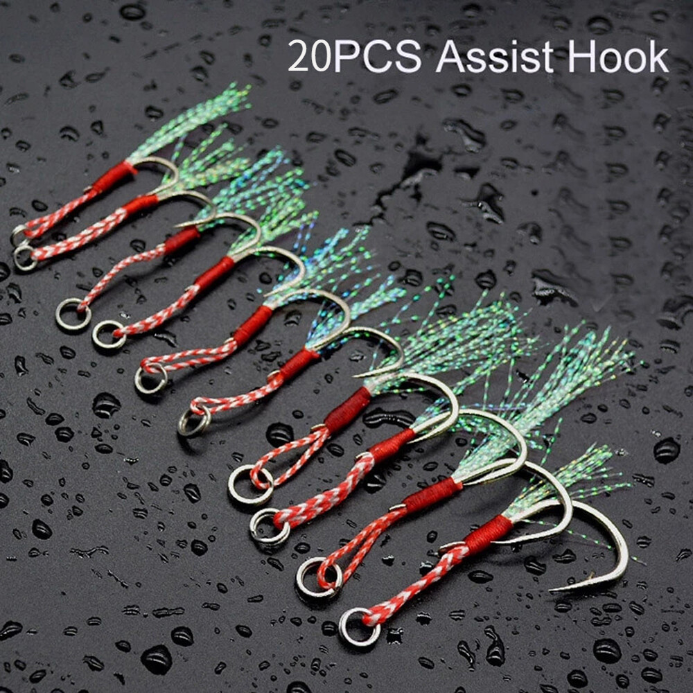 20x Slow Jigging Fishing Cast Jigs Assist Hook Thread Feather High ...