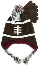 Boys Hat and Gloves Set Fleece Lined fits ages 4 through 7 Brown Beanie Football