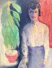 Yoiung Woman with Avocado Plan 28 x 22 Oil Painting-1993-August Mosca