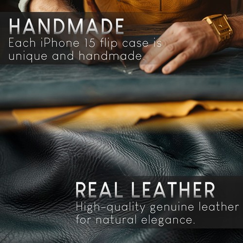 Funda de cuero para iPhone 15 Pro Max, cuero de vaca genuino RFID funda protectora Flip Case - Imagen 10 de 36