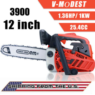25.4CC 12'' Gasoline Chainsaw Powered Wood Cutting Engine Gas 2-Cycle Chain Saw