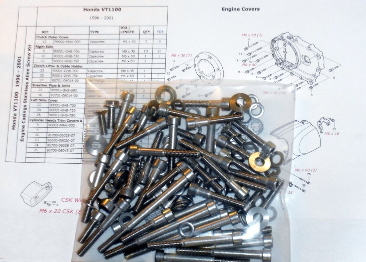 Honda VT125 Shadow XL125 Varadero Engine Covers Stainless Allen Screw Kit