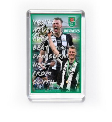 Newcastle United Carabao Cup Finale 2025 7x4,5 Kühlschrankmagnet Big Dan Burn