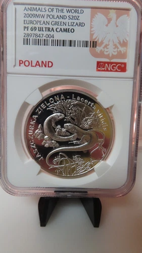 2009 Poland European Green Lizard Reptile Silver Coin NGC Graded PF PR 69 20 zlo