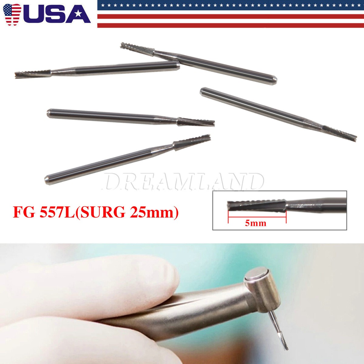 ChRSページ Dental Bur - Xcut Fissure 557 - 22mm RA - 5 pack