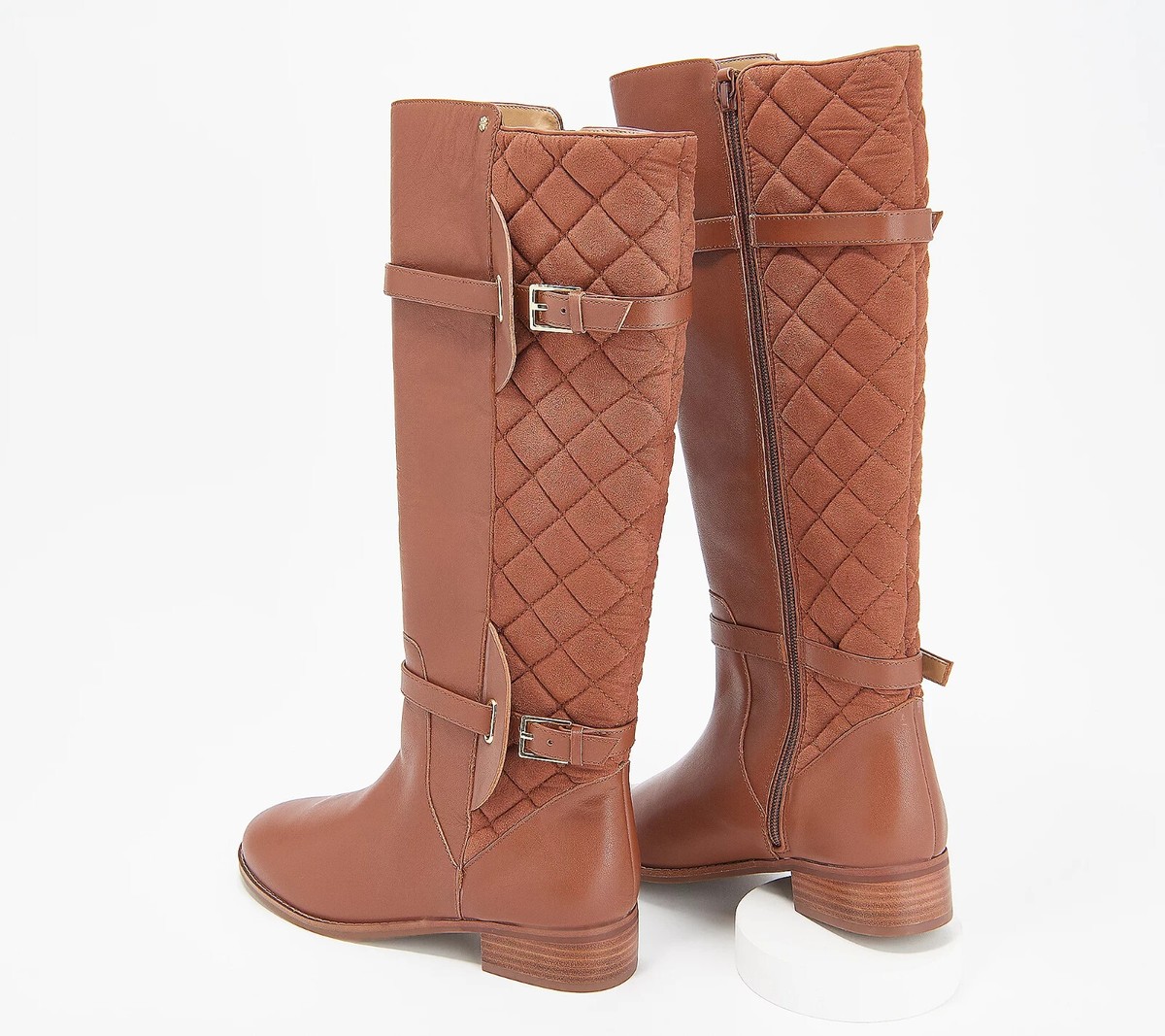 Isaac Mizrahi Live Wide Calf Quilted Leather Riding Boots-Cognac