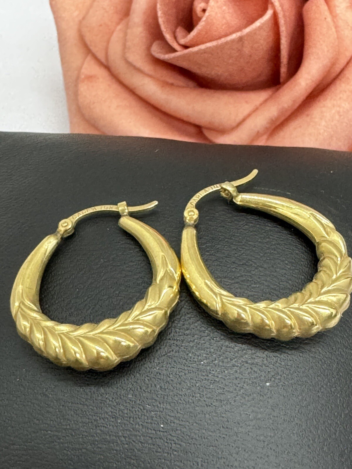 14K Gold CARLA Hoop Earrings Scalloped Gem