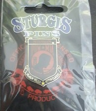 POW MIA STURGIS MOTORCYCLE CLASSIC BLACK RED BIKER LAPEL PIN 1 1/8 × 3/4 inch