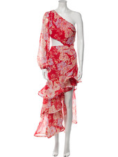 NWT Alexis Red Sabetta Floral One Shoulder Ruffle Flounce Cut Out Dress S 665
