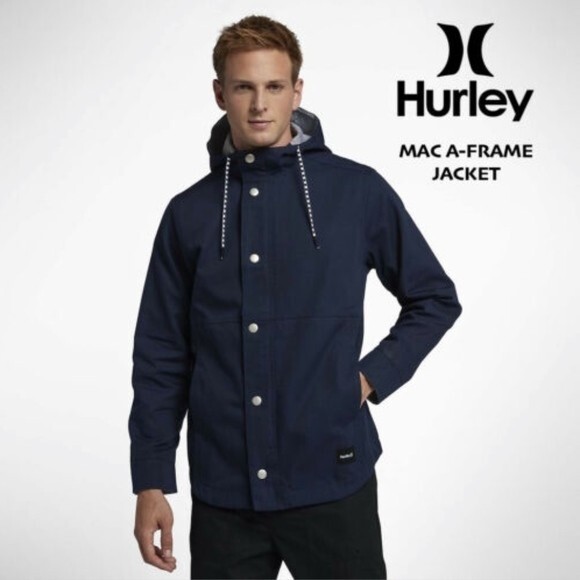 Hurley Full-Zip Hooded Cotton Jacket Navy Blue Mens Large