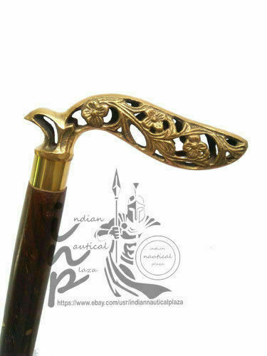 Vintage Solid Brass Leaf Head Handle Victorian Wa… - image 4