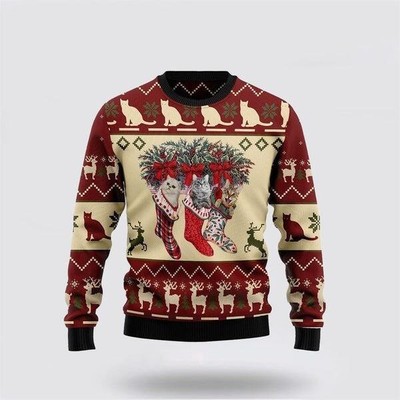 Cat And Sock Xmas Ugly Christmas Sweater Christmas Unisex Sweater