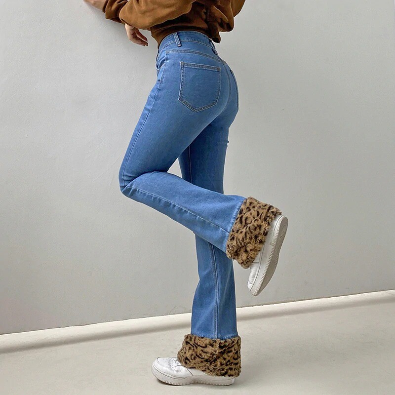 90s Leopard Boot Cut Denim Jeans Retro Summer Vintage Animal