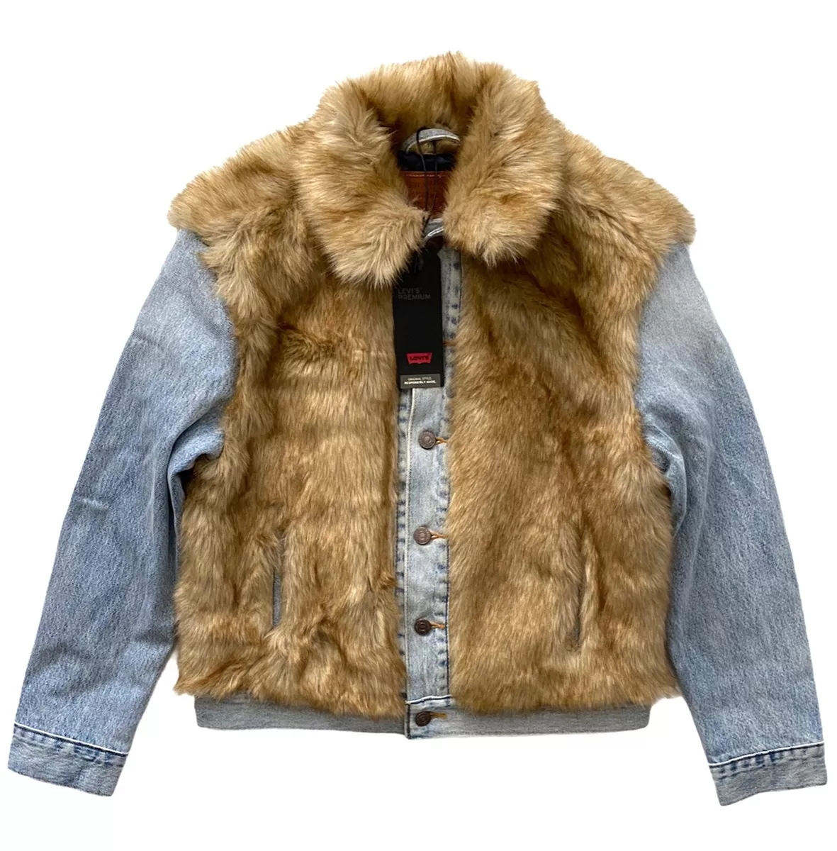 Levi s Levis Nwt Oversized Faux Fur Furry Fury Denim Trucker