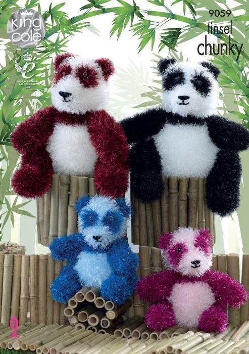King Cole Tinsel Chunky Knitting Pattern Panda Toys 9059