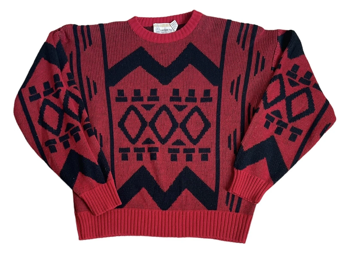 Vintage London Fog Men's Sweater Size L Abstract Knit Crewneck Retro 80s 90s VTG