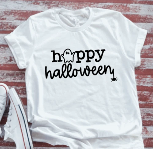 Happy Halloween, Ghost, White, Unisex Short Sleeve Adult T-shirt - product listing photo