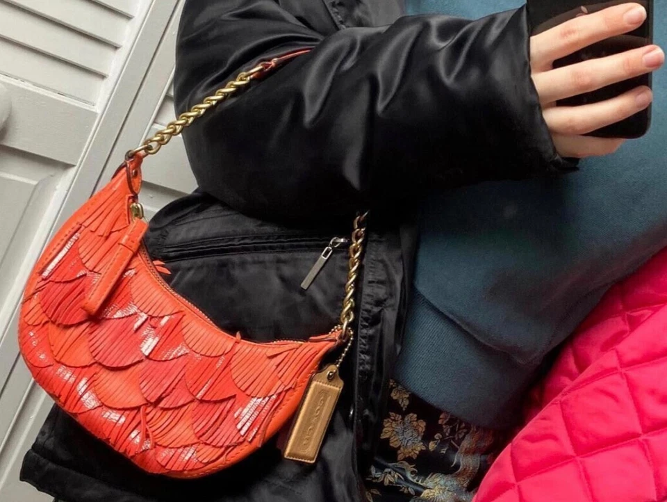 Оранжевый кожаный тренер мини hobo сумка для женщин, богемное бахрома маленький кошелек  - Изображение 3 из 4