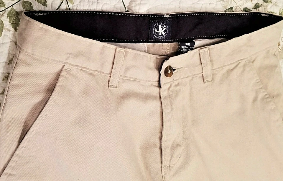 Boys SZ 18R J. Khaki CHINOS Flat Front Adj Waste Light Stone Gray 27" Inseam - Image 2 of 4