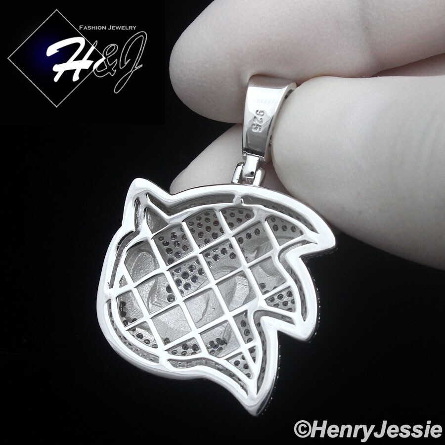 925 STERLING SILVER FULL ICY BLUE CZ HIPHOP 3D SONIC THE 925 STERLING SILVER FULL ICY BLUE CZ HIPHOP 3D SONIC THE