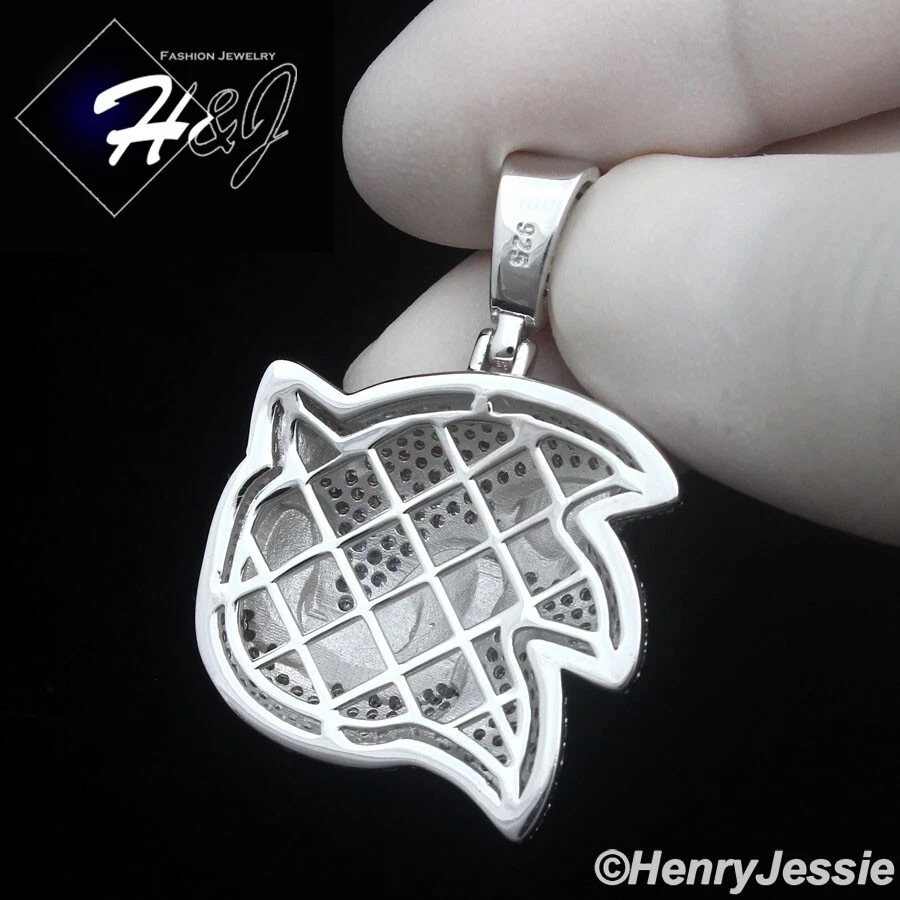 925 STERLING SILVER FULL BLING BLUE CZ HIPHOP 3D SONIC CARTOON PENDANT*SBP489 - Image 3 of 4