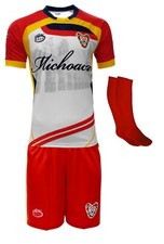 Michoacan Style Soccer Uniform Set – White/Red Jersey Shorts Socks Numbered