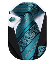 Men 63inches Tie Set Extra Long Necktie Paisley Tie Pocket Suqare Cufflinks B...